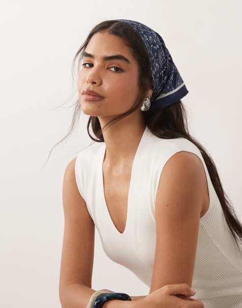 ASOS DESIGN - Sciarpa squadrata blu con stampa cachemire - view 1