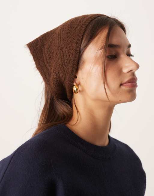 ASOS DESIGN - Sciarpa triangolare in maglia fantasia marrone cioccolato, 2 di 3