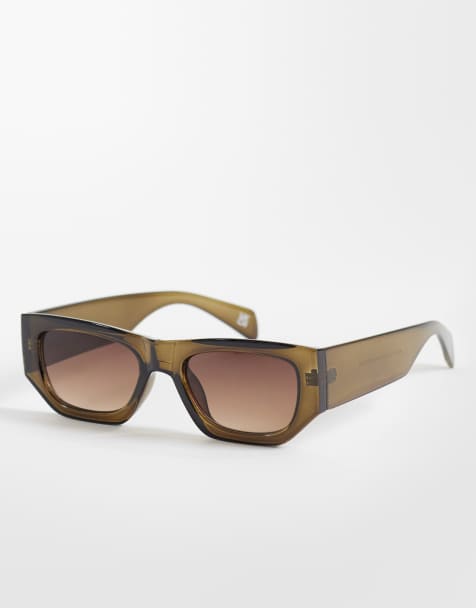 ASOS DESIGN – Ścięte, kwadratowe okulary przeciwsłoneczne średniej wielkości, z zielonymi oprawkami i różowymi, cieniowanymi soczewkami - view 1