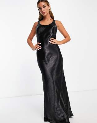 ASOS DESIGN scoop back bias cut satin maxi dress in black | ASOS