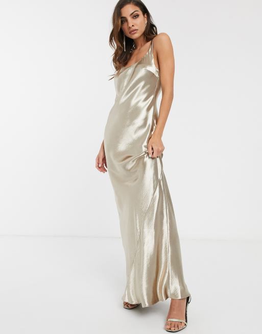 ASOS DESIGN scoop back bias cut satin maxi dress in champagne