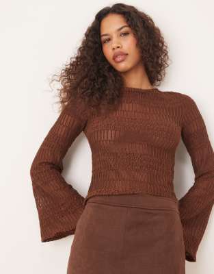 Asos Design Scoop Back Flare Sleeve Lace Top In White
