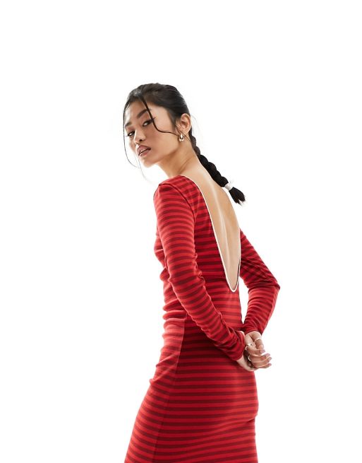 asos red stripe dress ASOS DESIGN scoop back maxi dress in red stripe