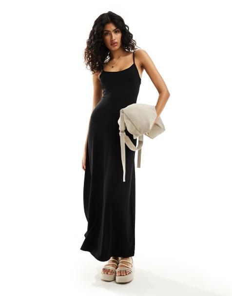ASOS DESIGN scoop back strappy maxi dress in black - view 1