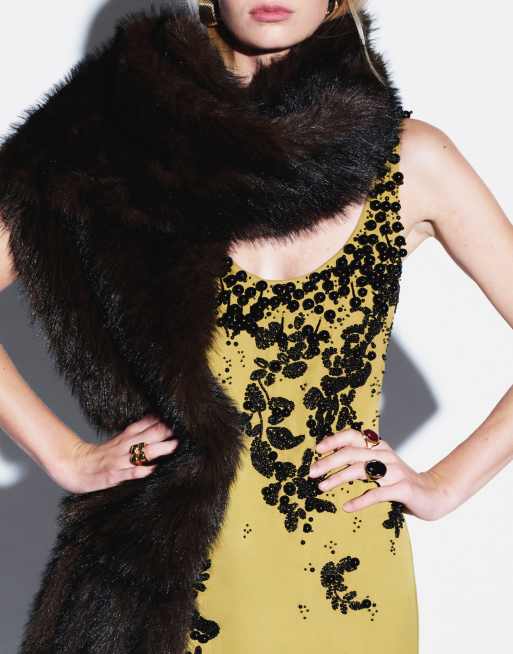 ASOS DESIGN scoop bias cut black embellished floral maxi in ochre, 2 of 4