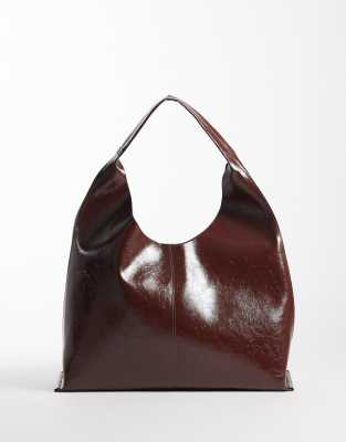 Asos Design Scoop Bonded Tote Bag In Brown