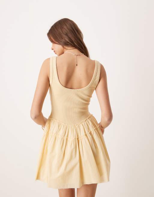 ASOS DESIGN scoop button ribbed bodice mini dress with poplin skirt in buttermilk, 4 of 4