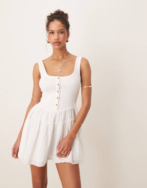 ASOS DESIGN scoop button ribbed bodice with poplin skirt
