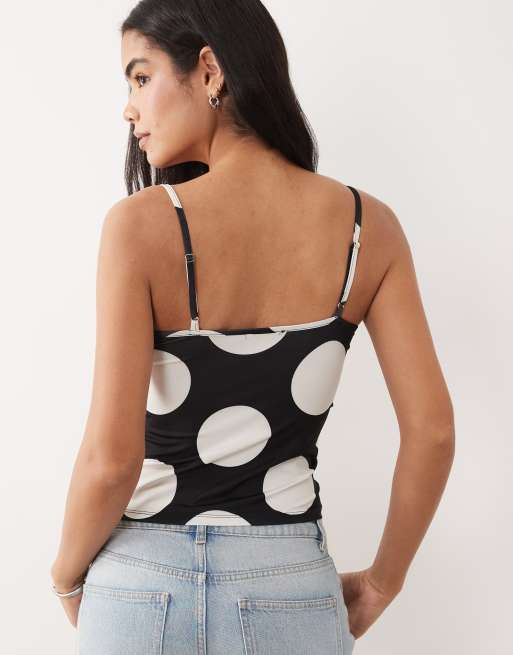 ASOS DESIGN scoop cami top in mono polka dot, 4 of 4