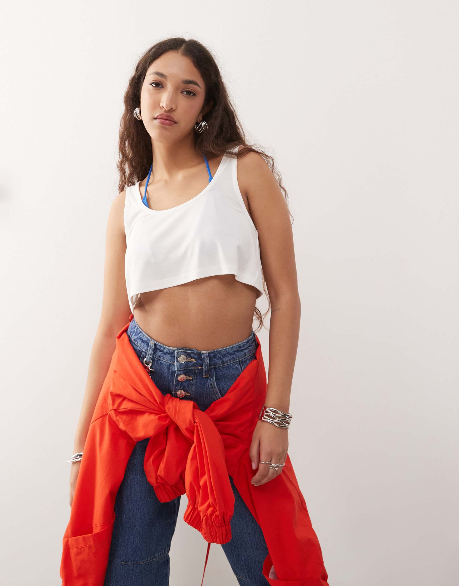 asos design scoop crop top in white