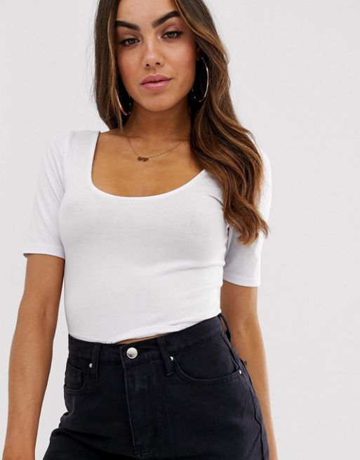 ASOS DESIGN scoop front and back crop top in white | ASOS