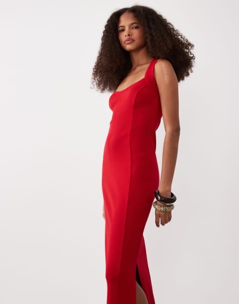 ASOS DESIGN scoop front racer seam detail midi dress in red