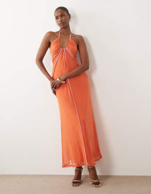 Asos Design Scoop Halterneck Mesh Maxi Dress In Pink