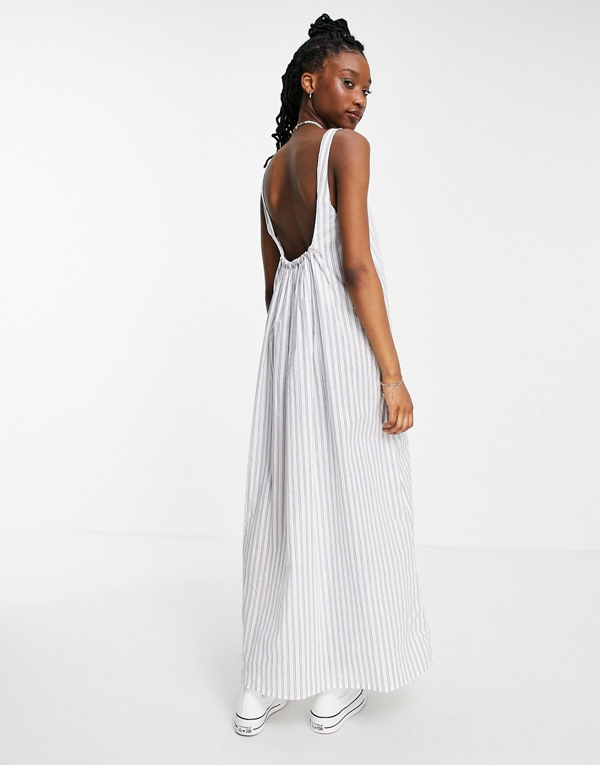 ASOS DESIGN scoop maxi dress with ruched back in stripe print-Multi