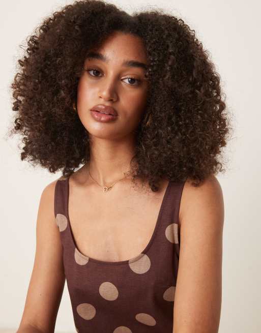 ASOS DESIGN scoop neck and back cotton linen blend mini sundress in polka-dot print, 3 of 4