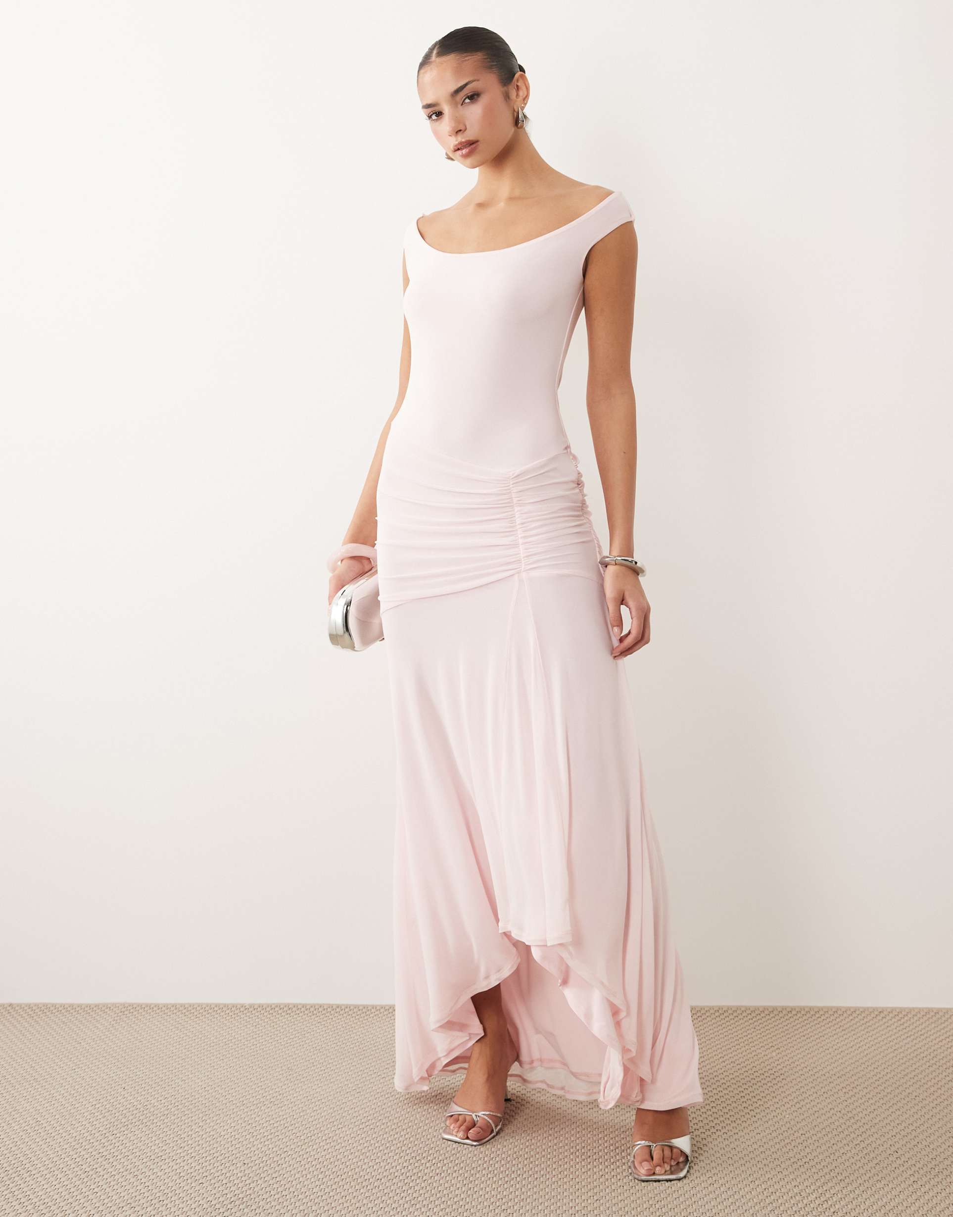 asos design scoop neck asymetric hem maxi dress in pink