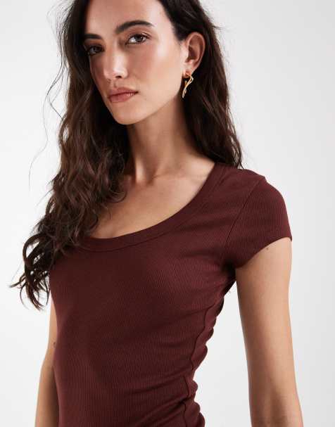 ASOS DESIGN scoop neck baby tee in chocolate - view 1