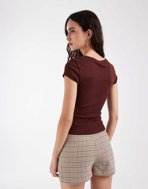 ASOS DESIGN scoop neck baby tee in chocolate, 4 of 4