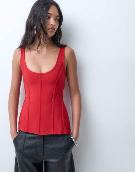 ASOS DESIGN scoop neck bandage corset top in red, 3 of 5