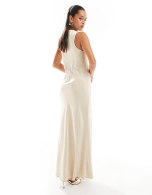 asos design scoop back bias cut satin maxi dress ASOS DESIGN scoop neck bias cut maxi dress in champagne