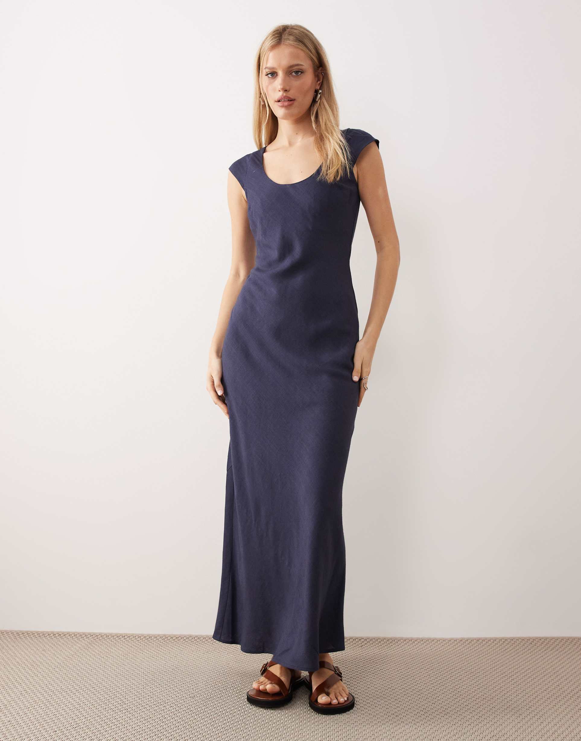 asos design scoop neck bias cut maxi dress in navy