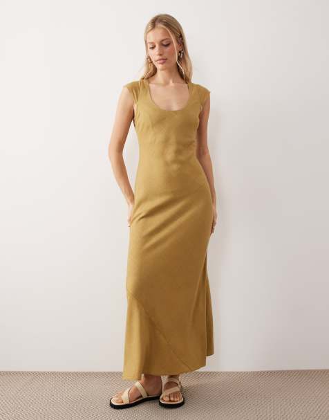 ASOS DESIGN scoop neck bias cut maxi dress in olive green - view 1