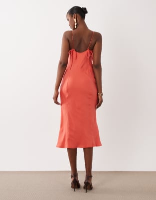 ruched plunge midaxi dress in coral Keep It Simple Ruched Midaxi Dress in Coral