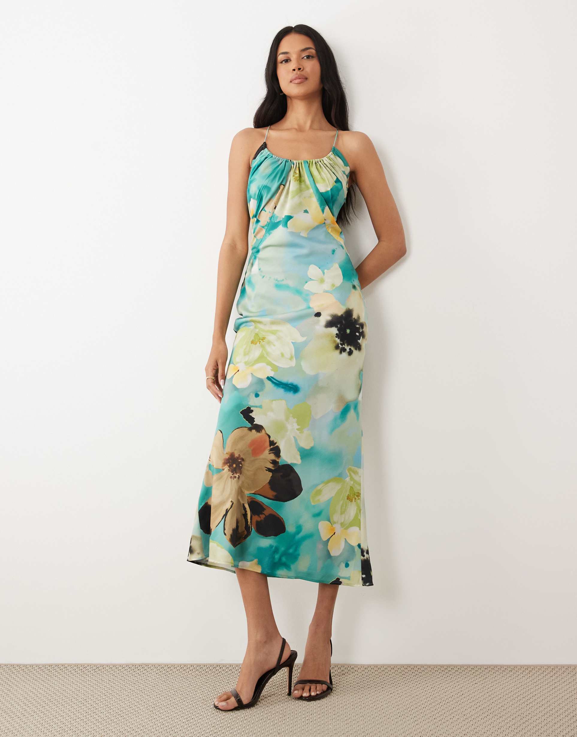 asos design scoop neck bias cut midaxi dress in oversized floral print