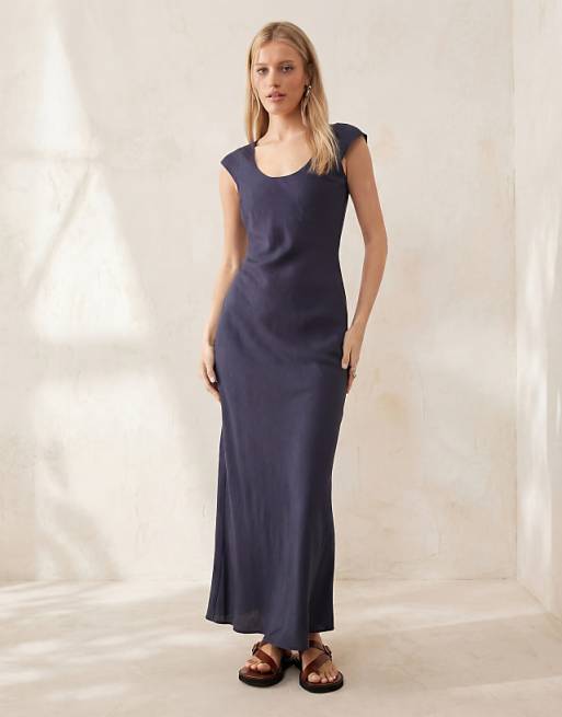 ASOS DESIGN scoop neck bias maxi dress in navy