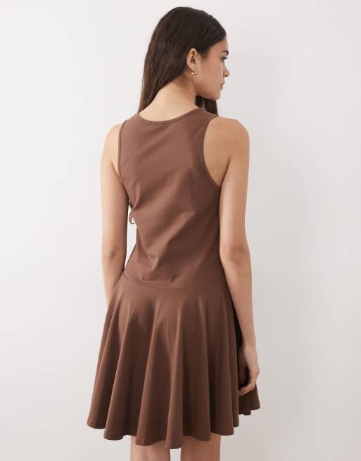 ASOS DESIGN scoop neck button front henley mini dress in chocolate, 4 of 4
