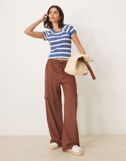 ASOS DESIGN scoop neck button front tee in blue stripe