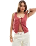 [ASOS DESIGN] ASOS DESIGN scoop neck cami in 3D floral fabric in dark red 12 Dark red