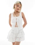 [ASOS DESIGN] ASOS DESIGN scoop neck cami in 3D floral fabric (part of a set)-White 4 WHITE