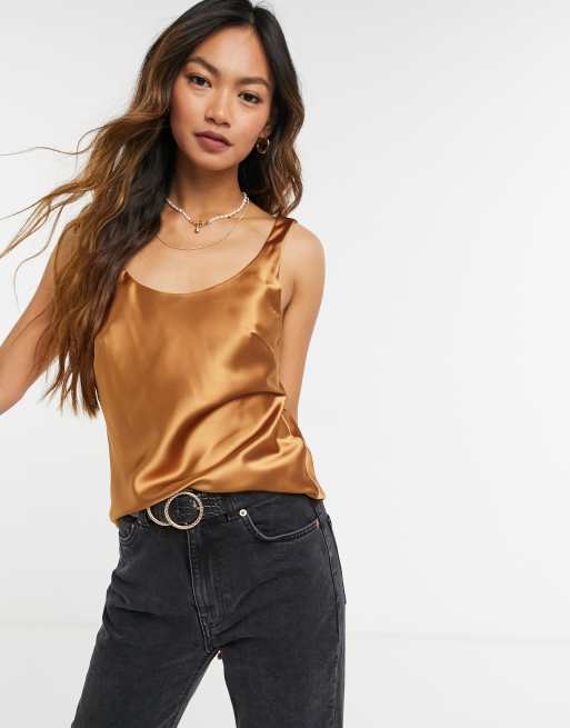 ASOS DESIGN scoop neck cami in satin in gold