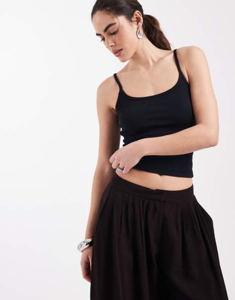 ASOS DESIGN scoop neck cami with elastic straps in black - view 1