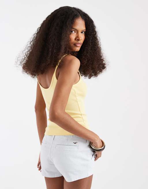 ASOS DESIGN scoop neck cami with elastic straps in buttermilk, 4 of 4