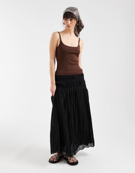ASOS DESIGN scoop neck cami with elastic straps in chocolate - view 1