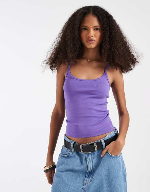 ASOS DESIGN scoop neck cami with elastic straps in purple, 3 of 4