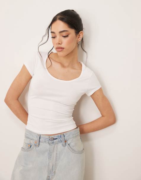 ASOS DESIGN scoop neck cap sleeve t-shirt in white - view 1