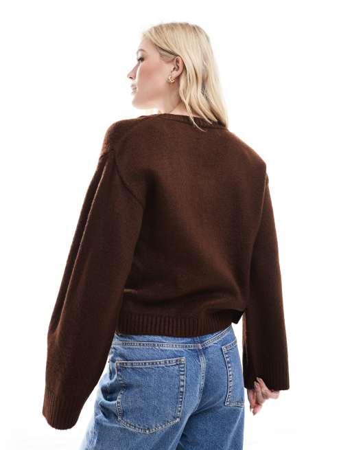 ASOS DESIGN scoop neck cardigan in chocolate