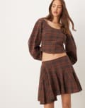 [ASOS DESIGN] ASOS DESIGN scoop neck cocoon sleeve co-ord top in brown checks-Multi 6 TBC
