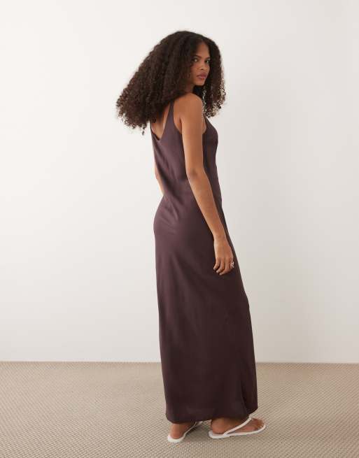 ASOS DESIGN scoop neck column maxi dress in chocolate, 3 of 4