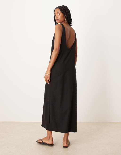 Vestiti Donna Modelli Vestitini Estivi Midi Dresses Sleeveless Black Linen  Sundress ASOS DESIGN Scoop Neck Cotton Linen Midi Dress In Black