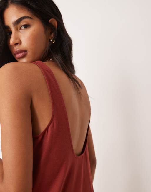 ASOS DESIGN scoop neck cotton linen midi dress in burgundy