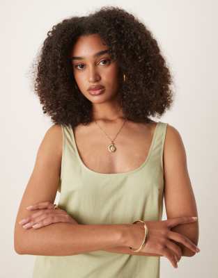ASOS DESIGN scoop neck cotton linen mini dress in sage