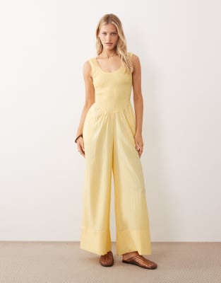 Asos Design Scoop Neck Crinkle Jumpsuit In Yellow