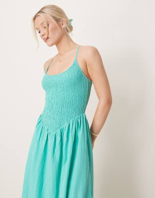 Asos Design Scoop Neck Crinkle Maxi Dress With Cross Back In Blue