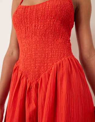 Asos Design Scoop Neck Crinkle Maxi Dress With Cross Back In Red