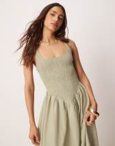 ASOS DESIGN scoop neck crinkle maxi dress with cross back in chocolate