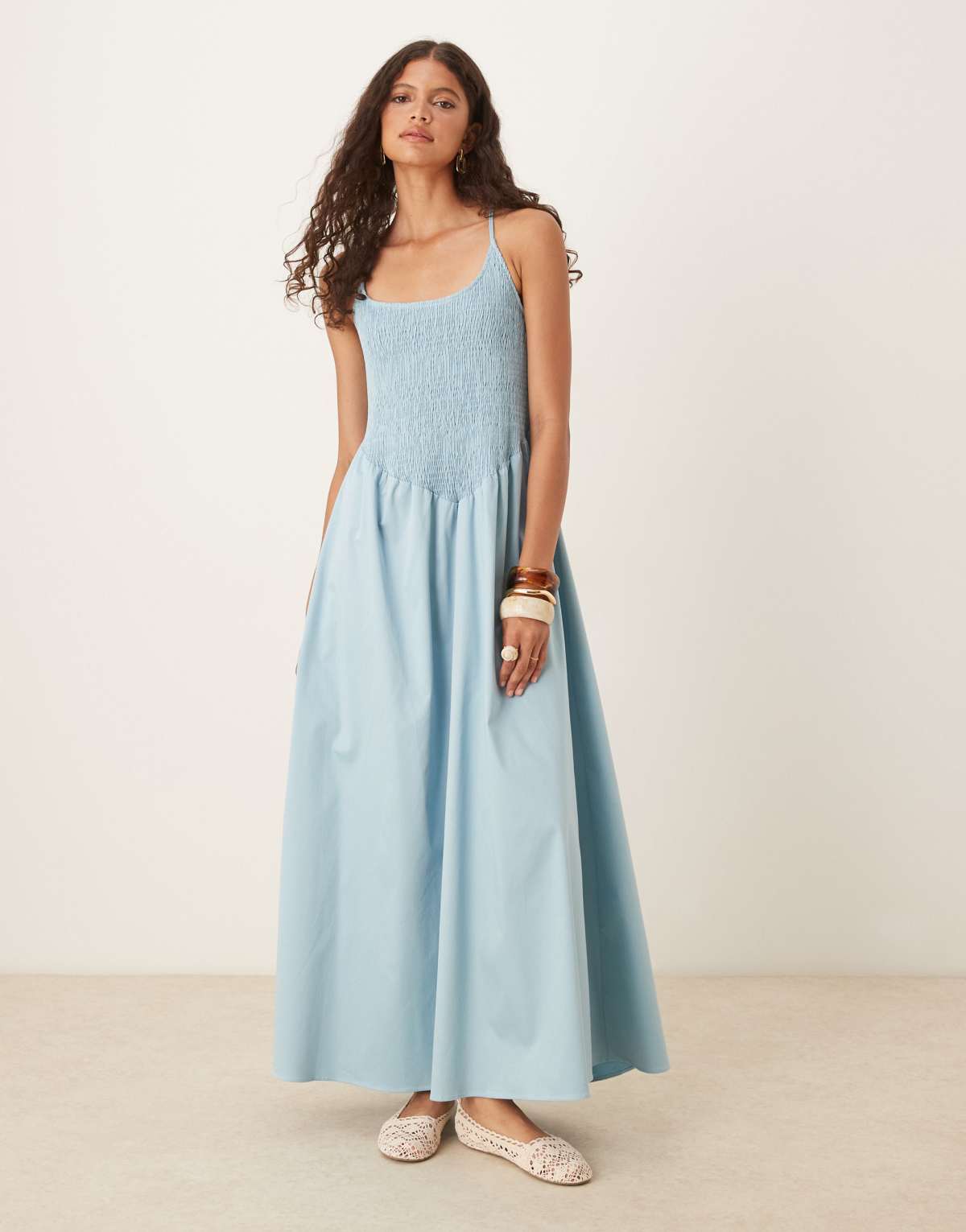 ASOS DESIGN scoop neck crinkle maxi dress with cross back in steel blue